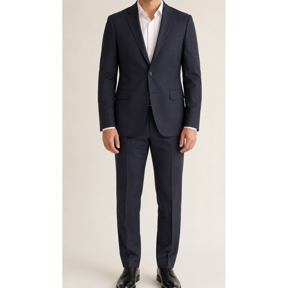 Theory Men's 2 Piece Suit 36R 29 Navy Blue Virgin Wool Slim Fit